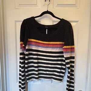Free People Black Multicolor Striped Sweater